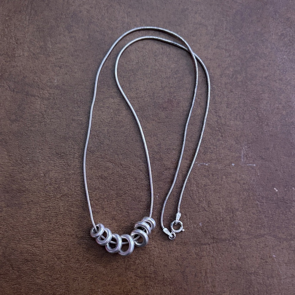 Sterling Silver Multi-Ring Pendant Necklace - Silver